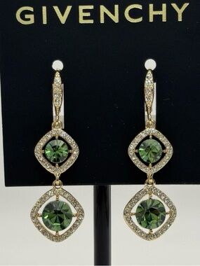 Givenchy Gold-Tone Earrings with Green Crystals and Pavé Accents